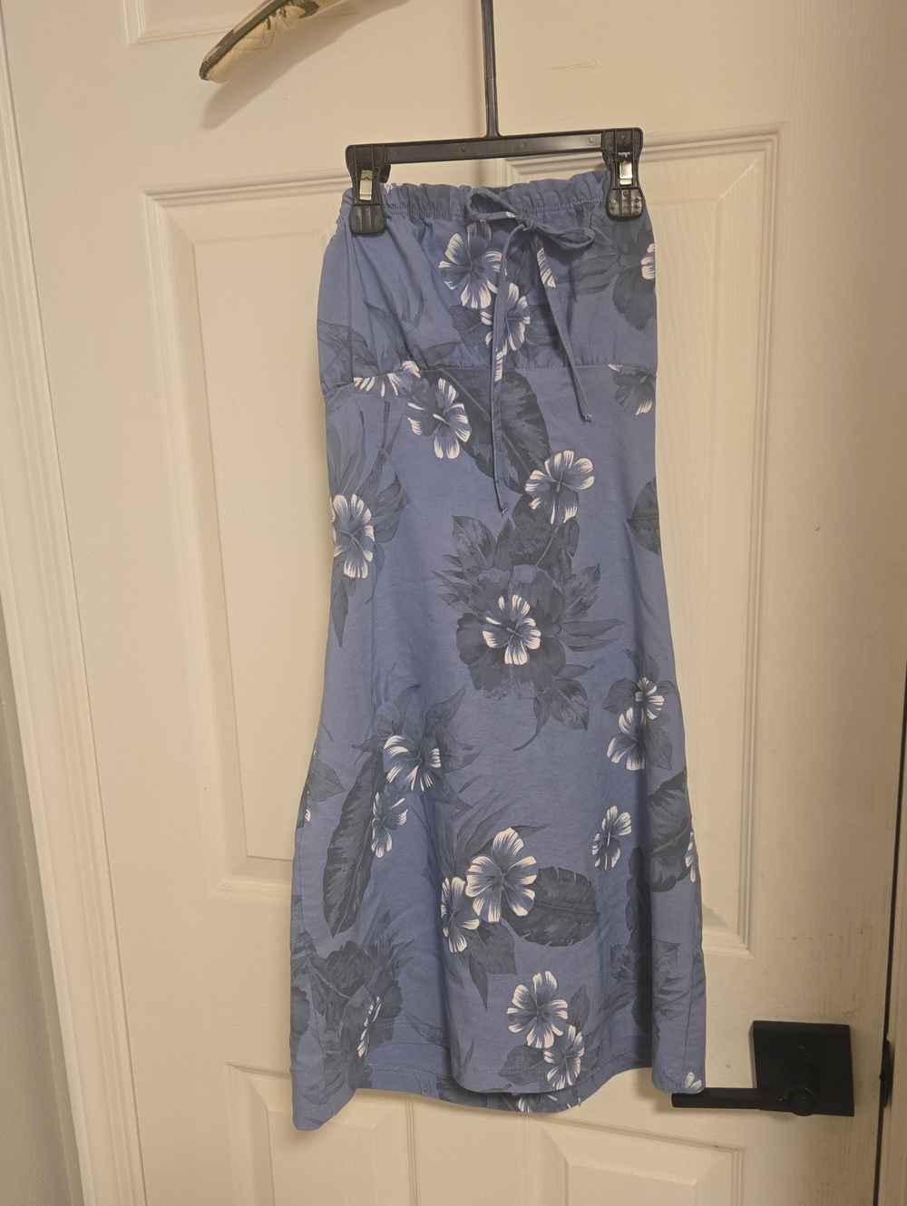 Strapless Floral Midi Dress in Blue